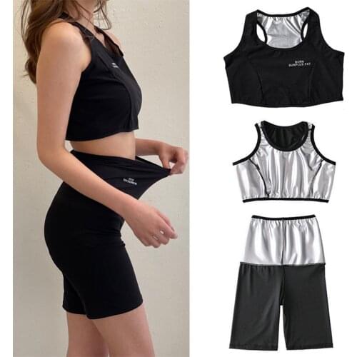 Sauna Suit Fitness Bodybuilding High-Waisted Sweat Shirt Bra Crop Top Tank Vest Weight Loss Shorts Thermal