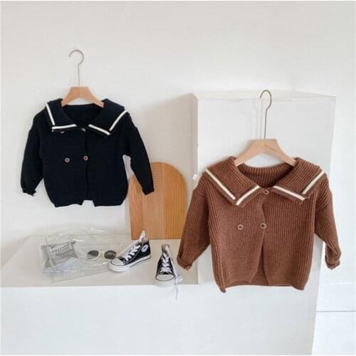 Knitted Baby Jacket Sailor Costume Super Soft Toddler Baby Girls Clothes Autumn Outerwear Teenager Boys Coat Cotton 1-7Y