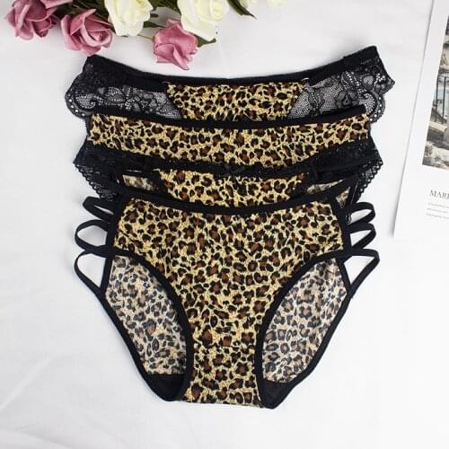 Leopard Panties For Ladies Print Sexy Lace Womens Underwear Underpants Middle Low Waist One-Piece Womens Sexy Lingerie Briefs