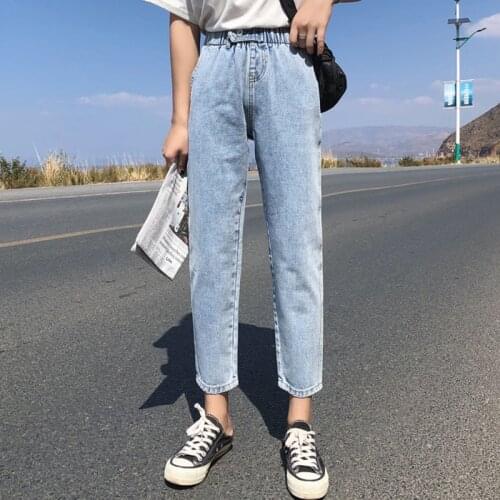 Spring Pants 2019 New Elastic Waist Jeans Women High Waist Pants Fashion Ankle-Length Jeans Women Preppy Style Sweet Student