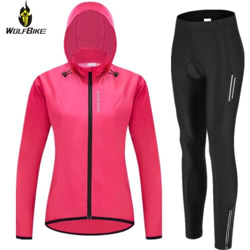 WOLFBIKE Womens Cycling Suit Long Sleeve Bicycle Jersey Windcoat Set Sports Wear Road MTB Bike Jersey Female Riding Clothing
