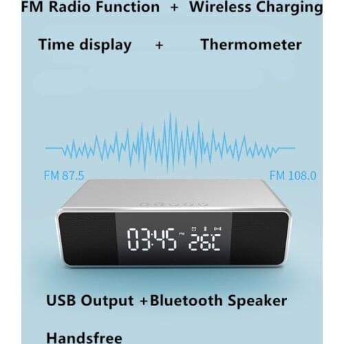 1PC LED Electronic Alarm Clock Temperature Time Display with Wireless Mobile Phone Charging Bluetooth speaker FM Radio Clock