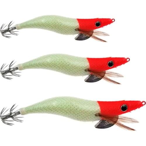 10pcs Sea Fishing Lure Luminous Jig Baits Fake Squid Fishing Tackle 2.5# 3.0# 3.5# Fake Wood Squid Hooks Shrimp Lures