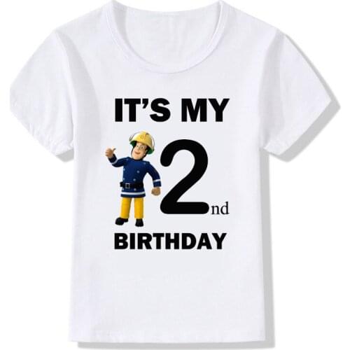 2021 New Birthday T Shirt Fireman Sam Kids Birthday Gift T-shirt Children Cartoon Funny Printing Birthday Party Tees