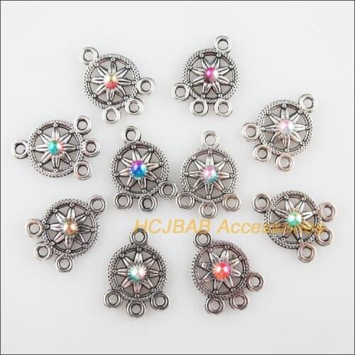30 New Round Charms Mixed Acrylic Flower Connectors Tibetan Silver Tone 13x18mm