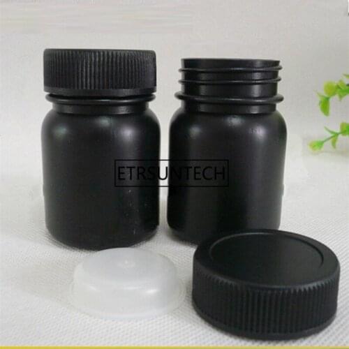 50ml / 50g Thick Black HDPE Bottle, plastic bottle, 50g wide mouth black plastic round bottles F1447