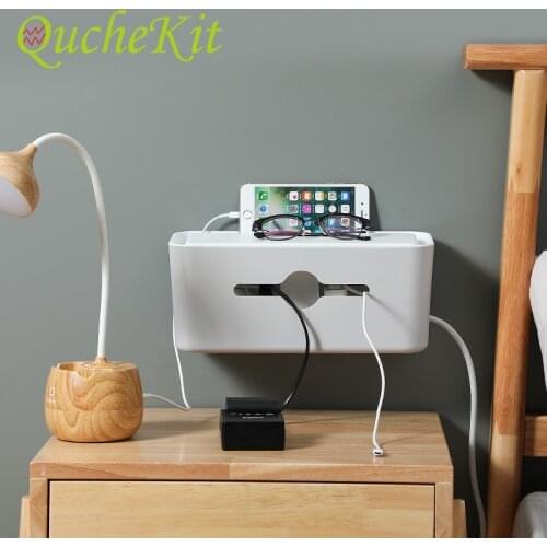 White Plastic Desktop Organizer Black Power Strip Wire Case Anti Dust Charger Socket Cable Storage Box Home Decoration