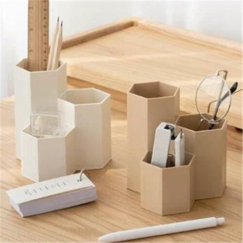 Japanese Creative Regular Hexagonal Plastic Pen Holder Office Student Learning Stationery Large Capacity Makeup Storage Box