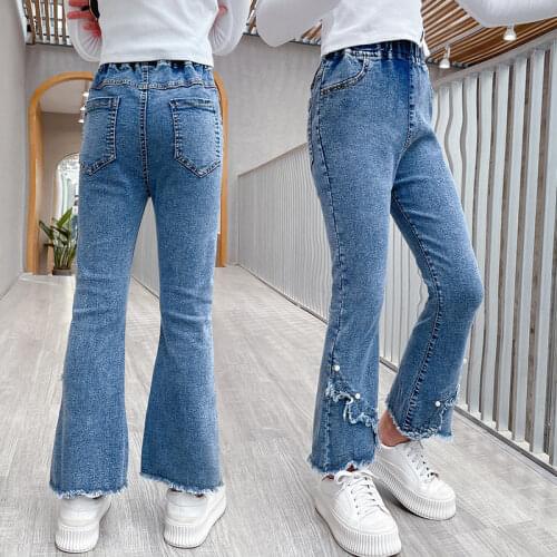 Jeans For Girl Flare Jeans Kids Girls Casual Style Denim Pants 2021 Spring Autumn Clothes Korean Fashion Trousers 6 8 10 12 14Y