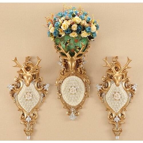 European Resin Deer Head Diamond Wall Vase Wall Hanging Crafts Home Livingroom Wall Sticker Decoration Hotel Wall Mural Pendant