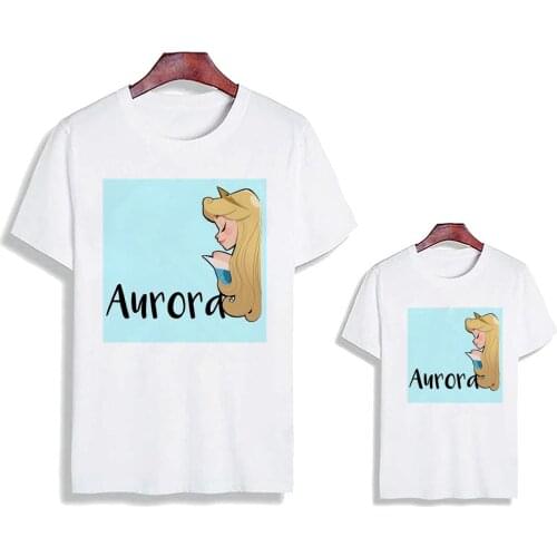 Cute Disney Princess Family Matching T Shirts Family Clothes Summer Short Sleeve Graphic Cute Cartoon Tee Tops Streetwear