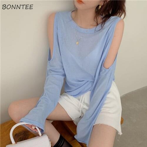 Summer T-shirts Womens Loose Oversize Comfortable Simple Daily Fashion Leisure Solid Office Ladies Long Sleeve Clothing New Tops