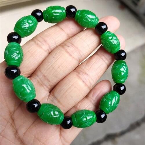Chinese Natural Green Jade Carved Beads Jade Elastic Bracelet Jewellery Hand-Carved Relax Healing Women Gift Amulet Customized