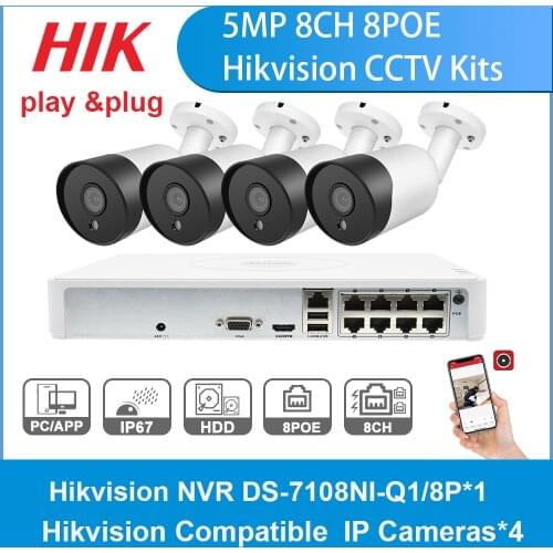 Hikvision CCTV kit 8CH 8 + 4 kit 5MP POE NVR Kit CCTV Security System Play and PlugIP Camera Video Surveillance Camera