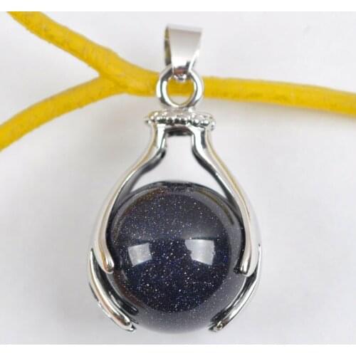 Natural Blue Sandstone Round Bead GEM Pendant Jewelry For Gift S340