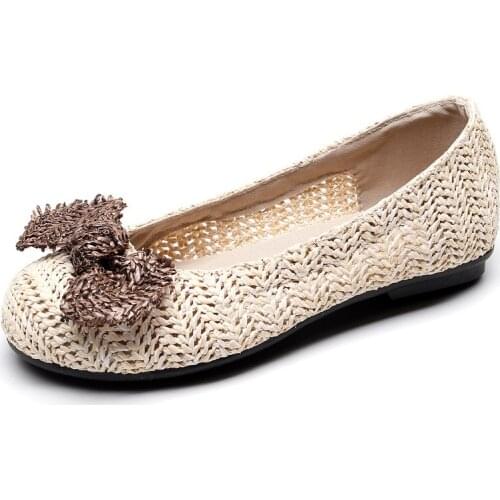 Summer Women Flats Straw Hollow Mesh Flat Bow Cloth Shoes Womens Comfortable Soft Shoes Woman