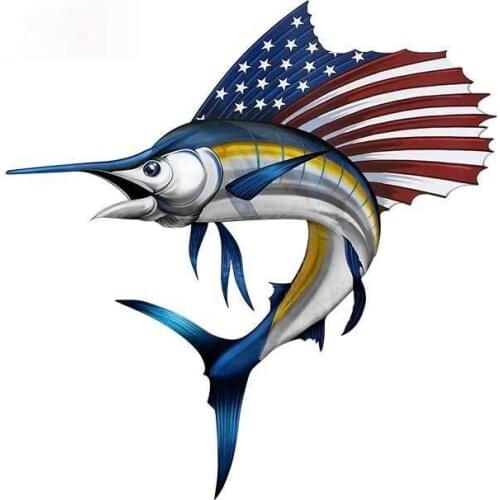 Personality Xiphias Gladius with American Flag Side Fish Graphics Decals Racing Sport Car Body Car Stickers Apply To Car Window