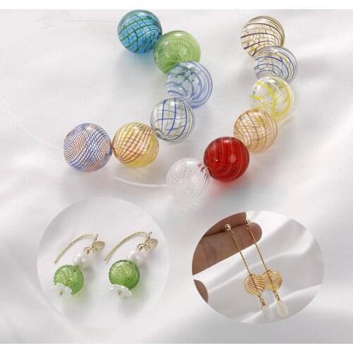 Min order 20pcs/lot color stripe pattern print geometry rounds shape glass beads diy jewelry earring/garment pendant accessory
