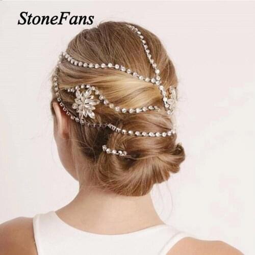 Stonefans Fashion Rhinestone Hair Accessories Chain for Women wholesale Silver Color Bridal Hair Chain Clip Jewelry Accessories