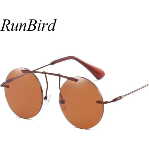 Fashion Rimless Steampunk Sunglasses Men Vintage Brand Designer 2018 Round Sun Glasses for Women Eyewear Oculos Goggles 1259R