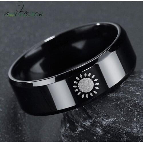 Nextvance Vintage Black Sun Finger Rings 316L Stainless Steel Ring for Male Female US Size 6-12 Anillos