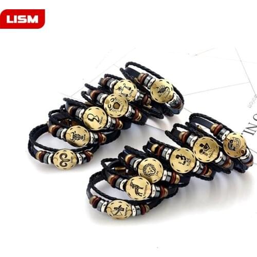 NEW Birthday Gift punk Zodiac Signs Aries Leo Bracelet Constellations charm men bracelets Virgo Pisces Pendant Women DropShiping