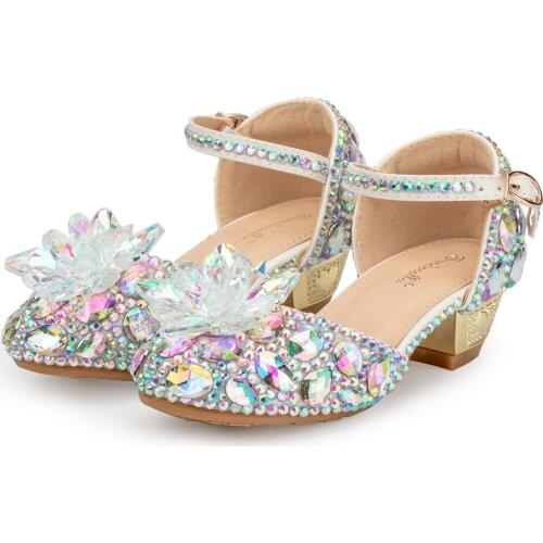 Crystal Shoes children girl princess Gift Dancing BABY performance host wedding shoes presents Party Rhinestone thick heel