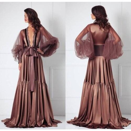 Charming Maternity Robes Evening Dresses Womens Long Sleeves Lace Silk Robe Boudoir Bathrobe Bridal Robe Dress Custom Made