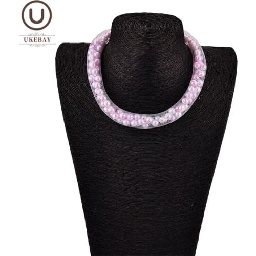 UKEBAY New Boho Pearl Necklace Mesh Necklaces Women Pink Cute Jewelry Short Collars Luxury Choker Necklaces For Wedding Jewelry
