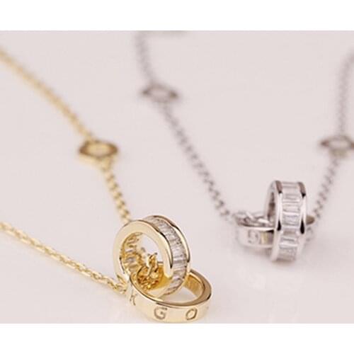 Necklaces For Women Simplicity Real Silver 925 Jewelry Fashion Goth Gold Chains Sterling Undefined Pendant Double Round Zircon