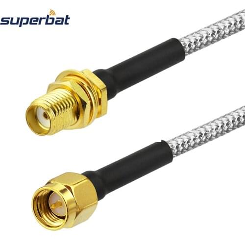 Superbat SMA Plug Straight to SMA Jack Bulkhead Semi-rigid RG402 0.141" Cable 10cm for Wifi Antenna Applications