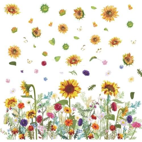 Sunflowers Butterflies Wall Decals Stickers Diy Home Decoration Nursery Poster Room Baseboard Mural Removable Living Room Decors