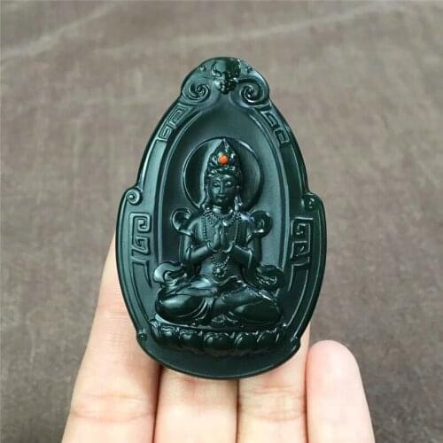 Hetian Yuqing jade sitting Guanyin pendant old pit fine jade pendant hp24