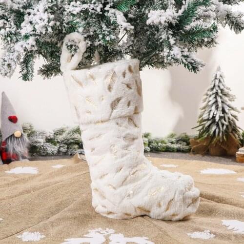 New Year Fluff Feather Christmas Stocking 2021 Tree Pendant Home Decoration Ornaments Candy Gift Bag Adornos De Navidad