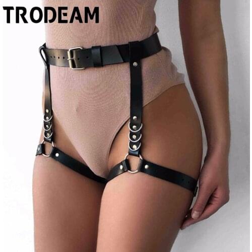 TRODEAM Garter Leather Belt Stockings Sexy Women Fetish Leg Harness Suspenders Waist Belts Body Bondage Garters Straps Lingerie