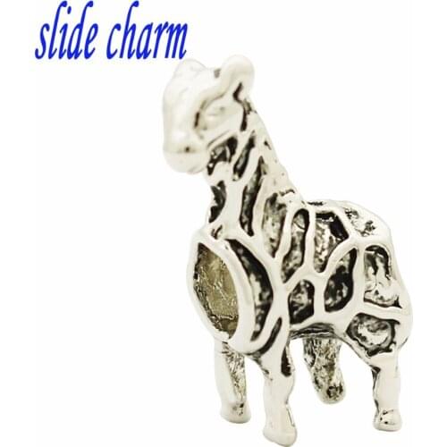 Slide charm Free shipping real giraffe beads fit Pandora bracelet charm bracelets and jewelry accessories