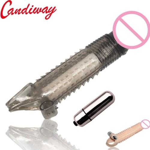 Triple vibrator condom Penis cover Bold Reusable Delayed ejaculation Impotence extender GSpot spine sleeve Sex toy for men