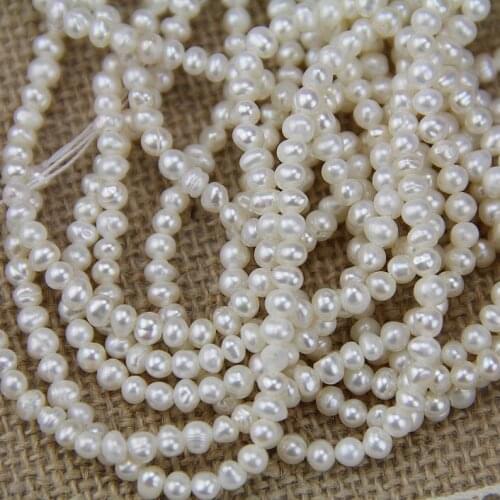 Unique Pearls jewellery Store,3-4mm White Potato Round Freshwater Pearl Loose Beads,15inches One Full Strand,DIY Jewelry Materia