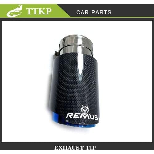 For BMW Benz Audi Car Universal Glossy Carbon Muffler Pipe Stainless steel Tail End Blue Exhaust Tip With Remus Logo