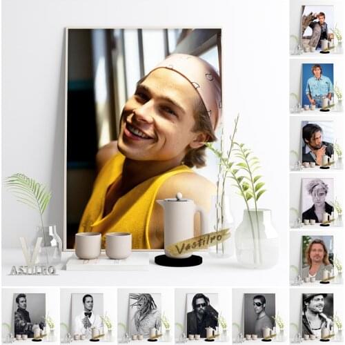 Brad Pitt Hot Actor Star Vintage Art Print Poster Handsome Mature Man Living Room Home Decor Black White Fashion Canvas Painting