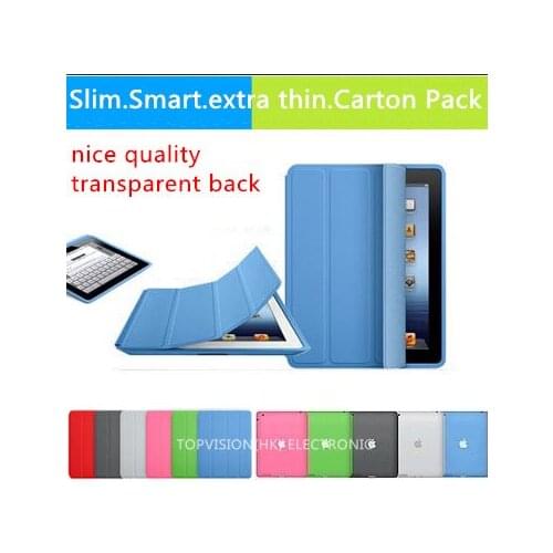 Nice quality transparent back case+new flip leather mental magnetic smart cover for apple ipad 4 3 2 case cover slim thin skin