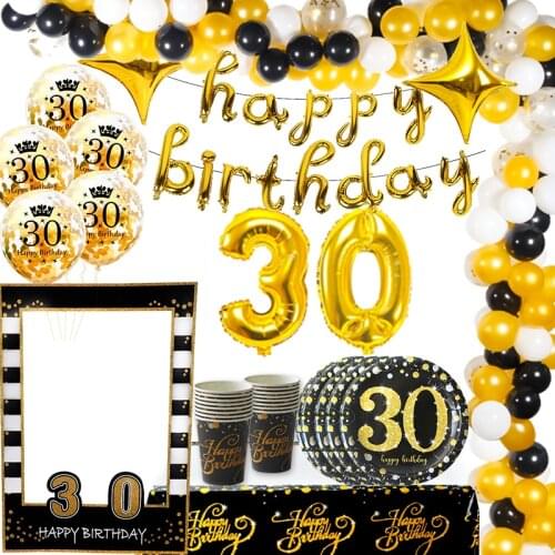 WEIGAO Gold/Black 30th Birthday Balloons Latex Balloon Adult Thirty 30 Confetti Ballons Happy 30 Number Balls Globos Supplies