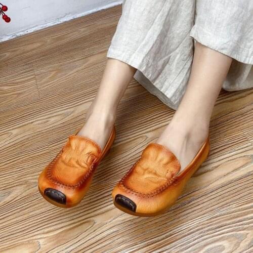 YourSeason Ladies Spring Summer Flats 2021 Genuine Leather Round Toe Concise Shallow Women Soft Retro Shoes Handmade