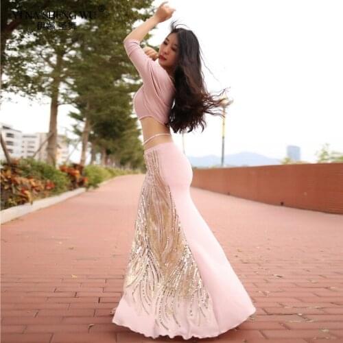 Belly Dance Practice Clothes Suit Autumn Winter Bellydance Split Skirt Half Off-Shoulder Sleeve Top Dresses Girls Sexy Costumes