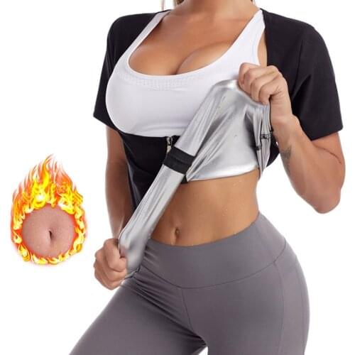Zipper Short Sleeve Sauna Suit Women Body Shaper Weight Loss Shirt Waist Trainer Corset Workout Sweat Fitness Tank Tops Vest