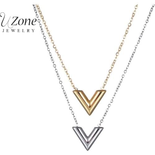 UZone Stainless Steel Simple V Necklace For Women Letter Pendant Necklace Ketting Friendship Gifts 2018 Collier Femme Bijoux