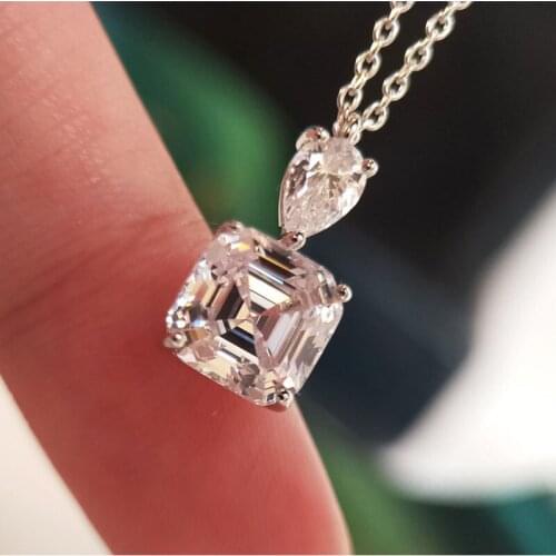 925 Sterling Silver Simple Temperament Pink Diamond Square Necklace Clavicle Chain Super Fairy Diamond Pendant For Women Jewelry