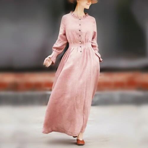 19 Years Seasonal Smoke Pink Colour Pure Ramie Lotus Leaf Edge Self-cultivation Overknee Long 80901 h190422