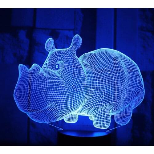 3D LED Night Lights Dynamic Rhinoceros with 7 Colors Light for Home Decoration Lamp Amazing Visualization Optical Illusion