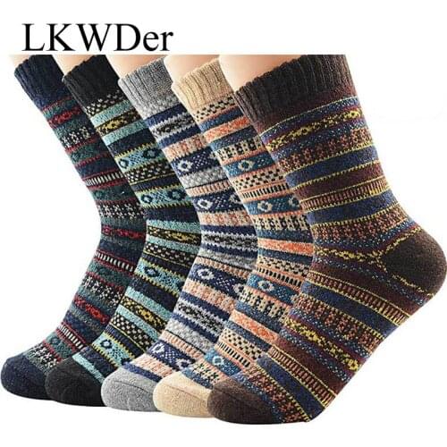 LKWDer High Quality 5 Pairs Men Warm Winter Socks Soft Cashmere Warm Sock Rabbit Wool Socks Winter Thermal Breathable Calcetines